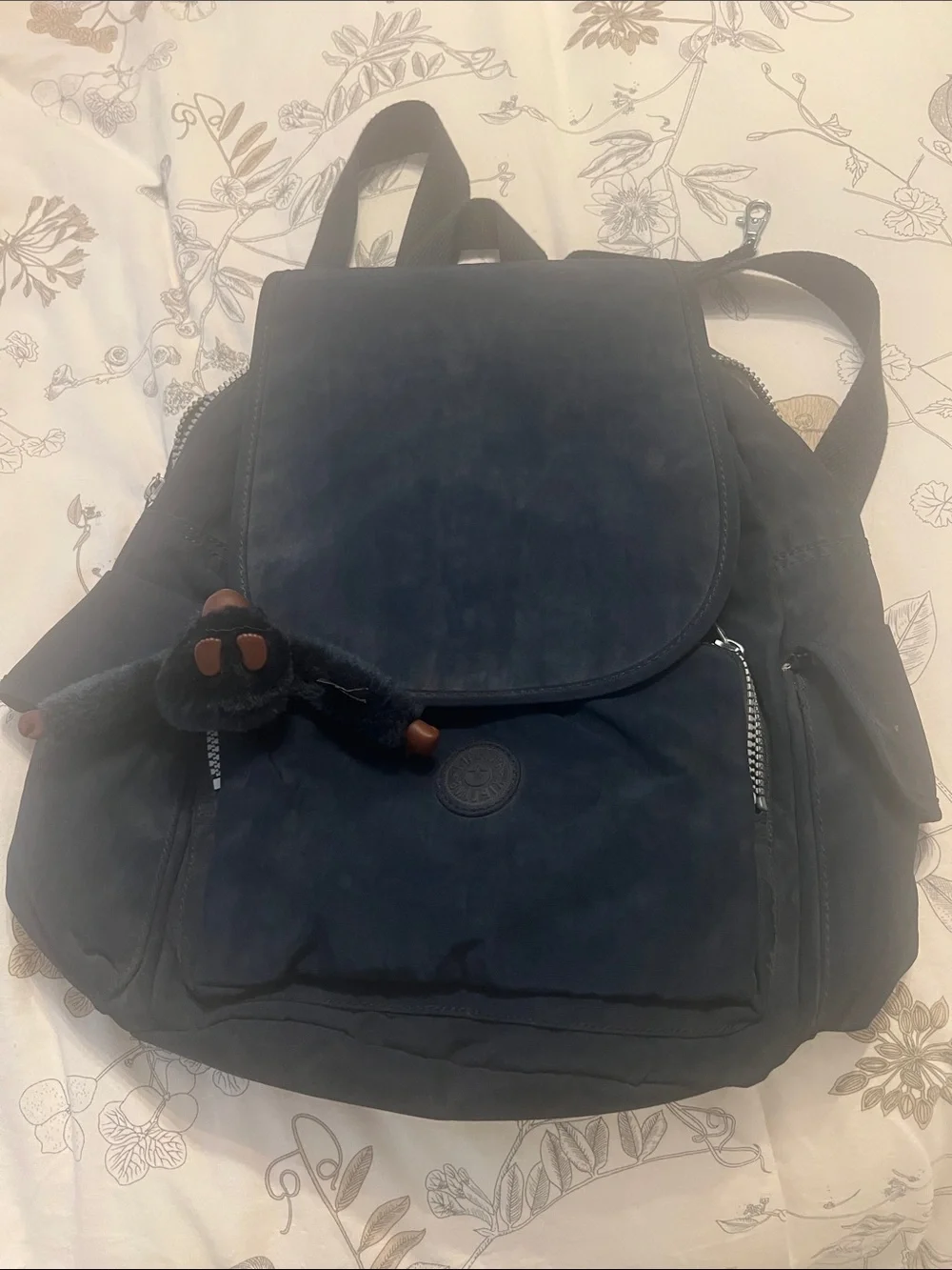 Kipling Dark Blue compact Backpack with Monkey Charm